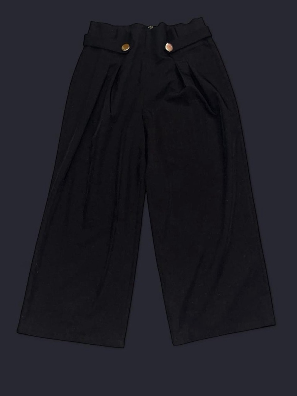 Worthington Black Wide-Leg High-Rise Pants with Button Detail